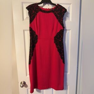 Red and Black Lace Sheath Dress